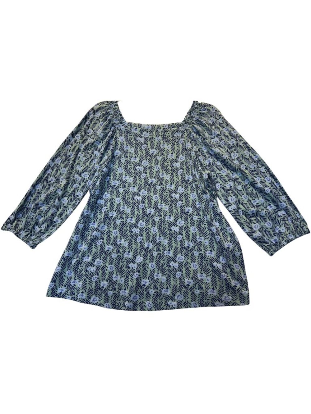 Style & Co Small Blue & Green Floral Square Neck Knit Top With 3/4 Sleeves